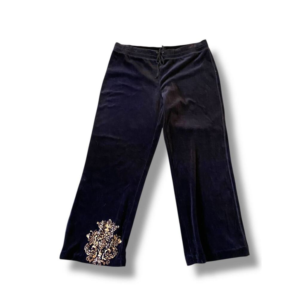Size Large Style & Co‎ Womens Black Velour Gold Embellished Pants Pull On